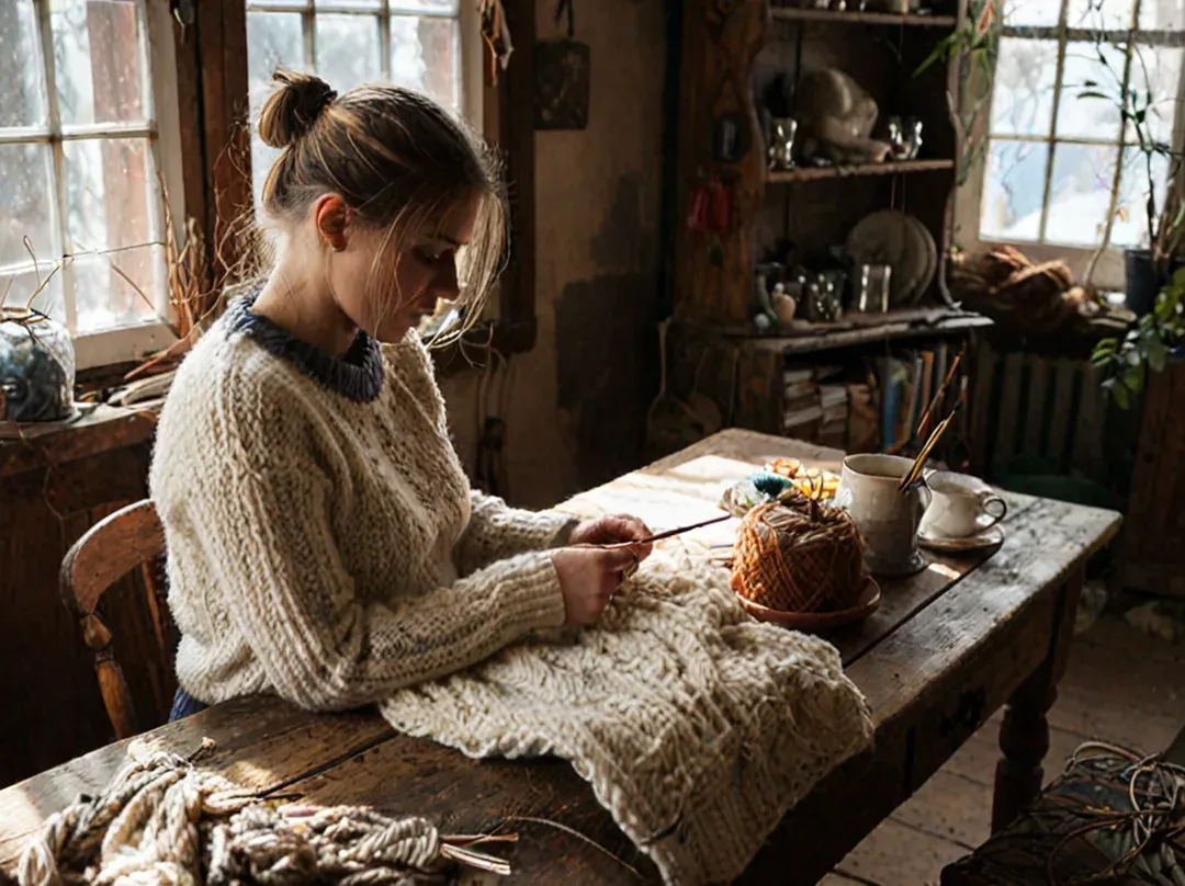 Femme apprenant à tricoter lors d’un atelier initiation