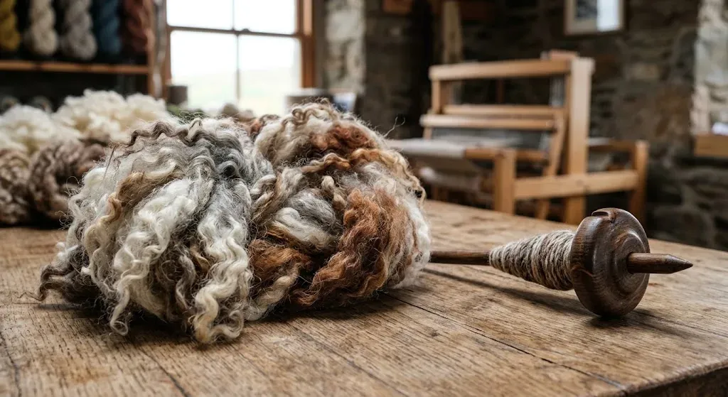 Laine brute des Shetland et fuseau