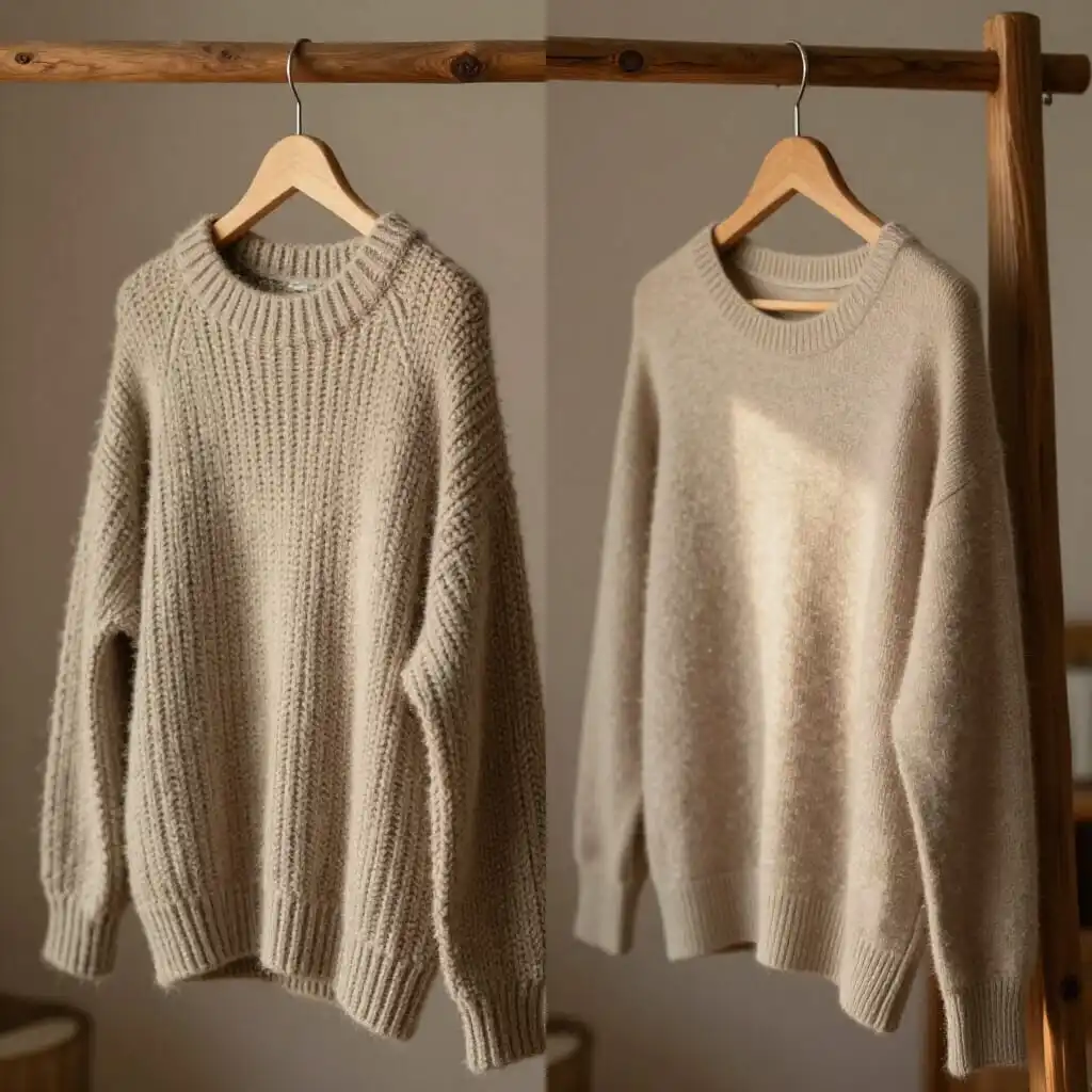 Comparison between an oversized sweater and a fitted sweater