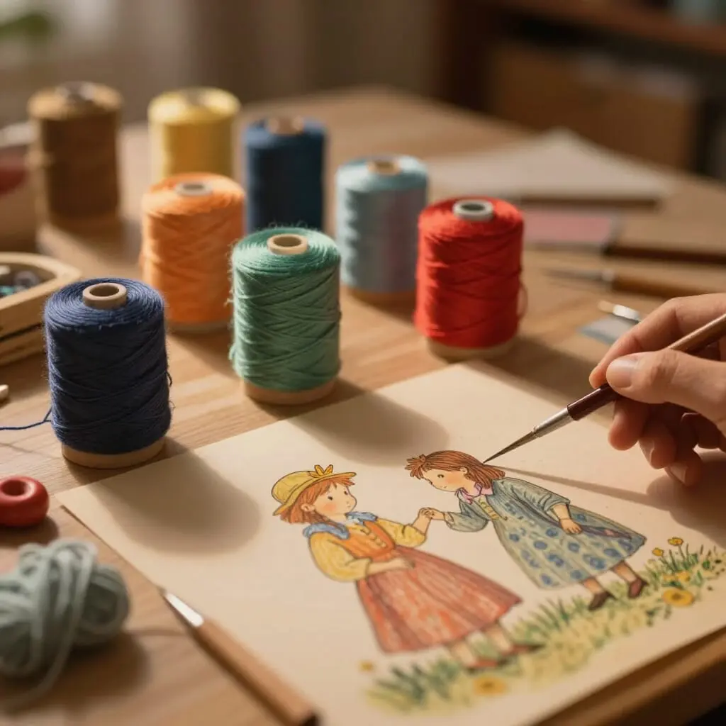 Different yarns and knitting needles on a cozy table