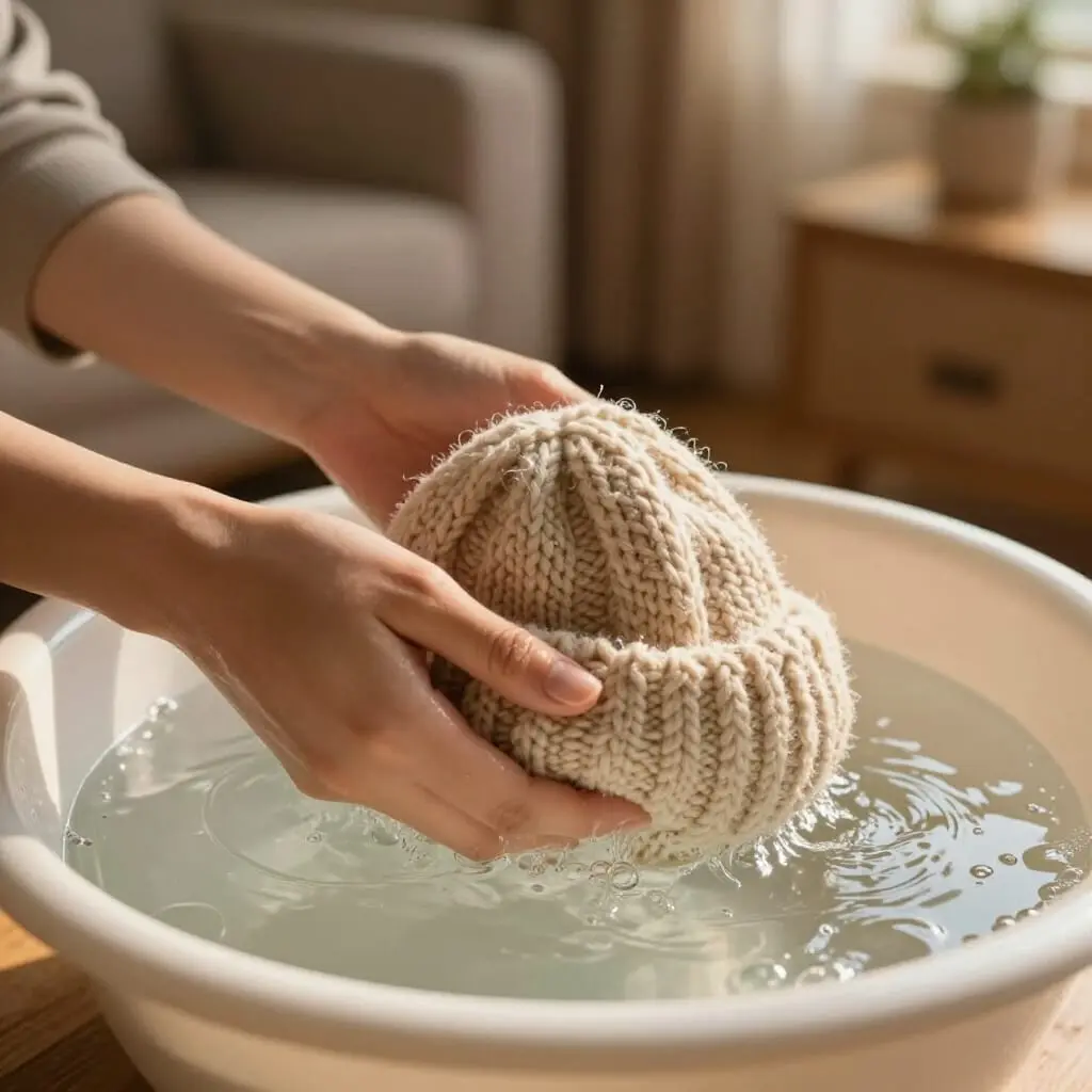 Delicate care of a handmade wool hat