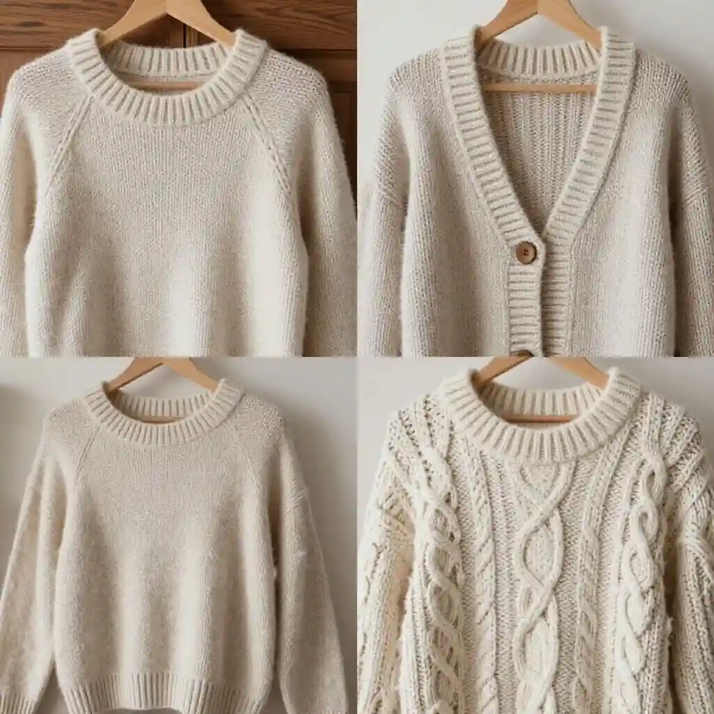 Examples of projects knitted with DK, worsted, and aran yarns