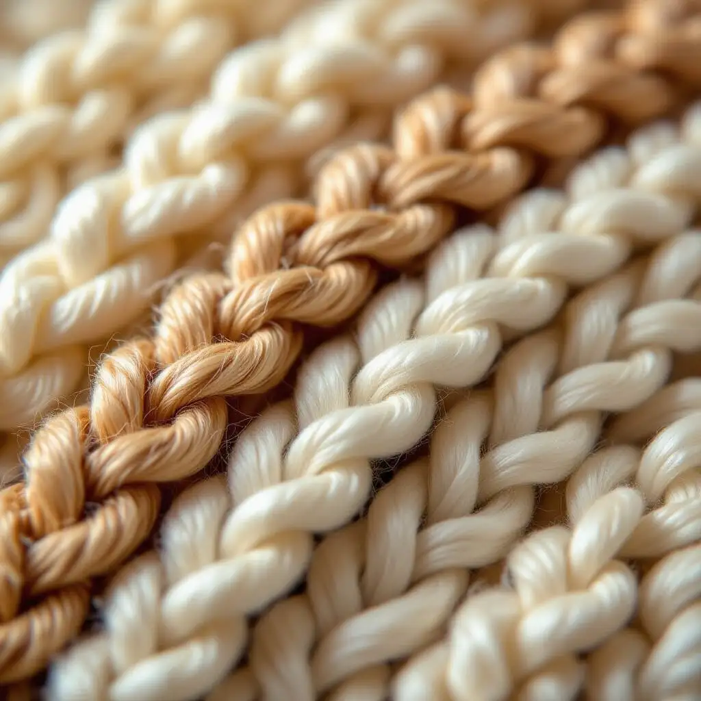 Samples of natural and synthetic knitting fibers