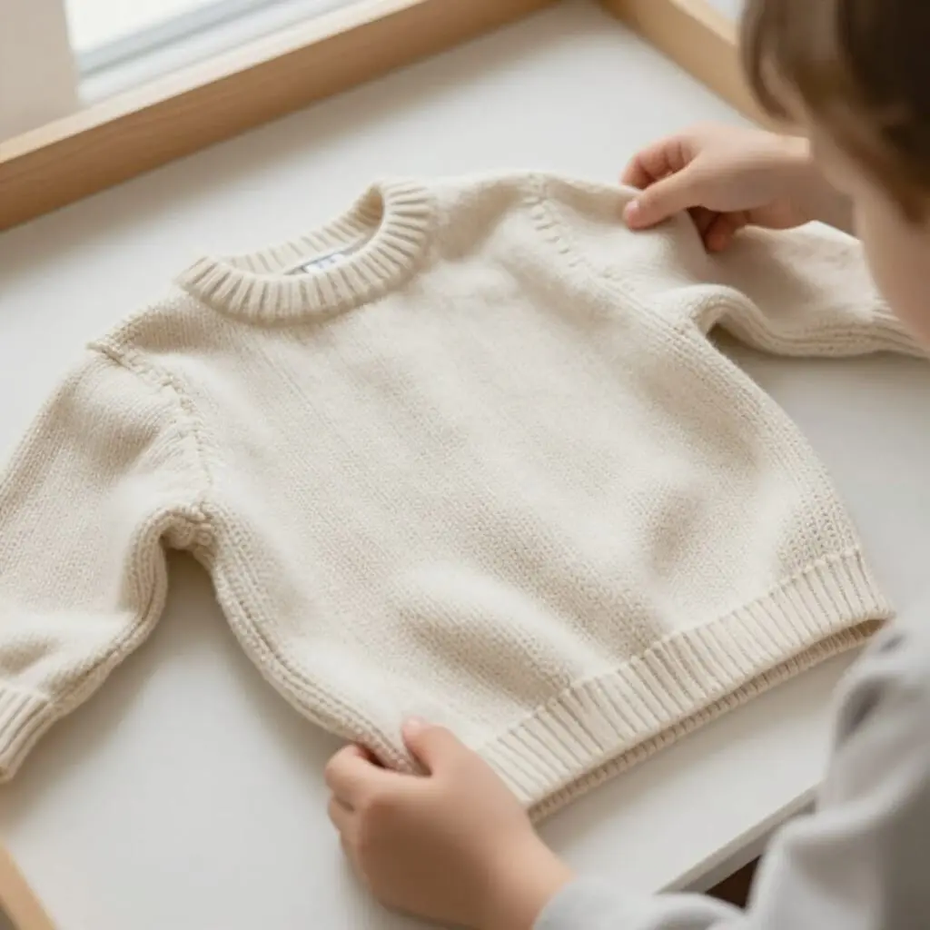 Knitted wool that becomes softer after gentle washes and daily use