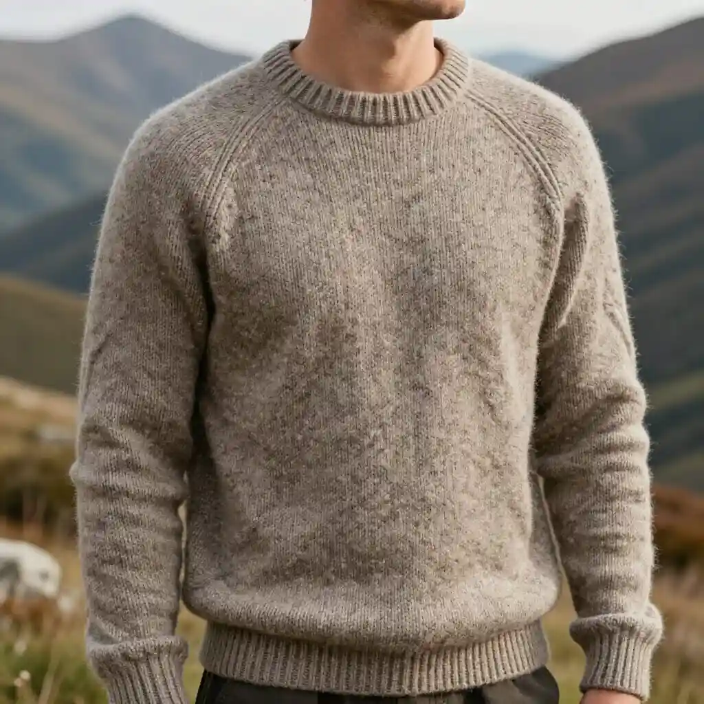 Rustic wools like Shetland, ideal for hiking sweaters and outdoor knits