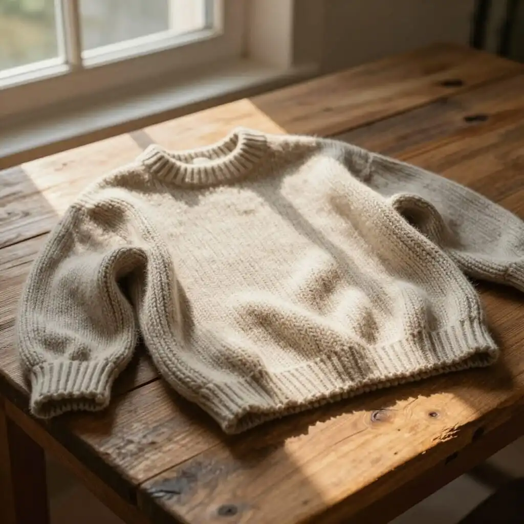 Hand-knitted sweater made from eco-friendly wool