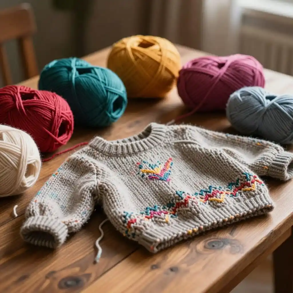 Selection of colorful yarns for knitting a comfortable sweater