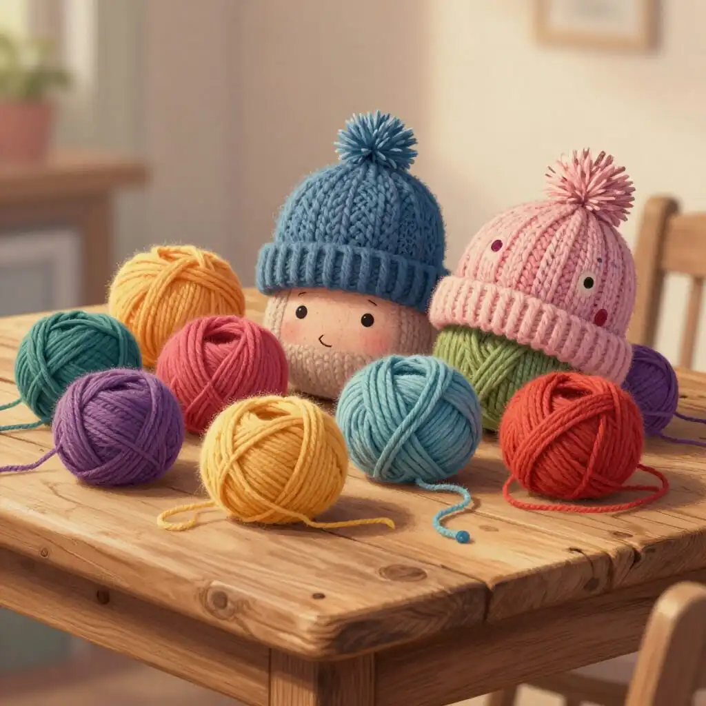Selection of colorful yarns for knitting handmade hats
