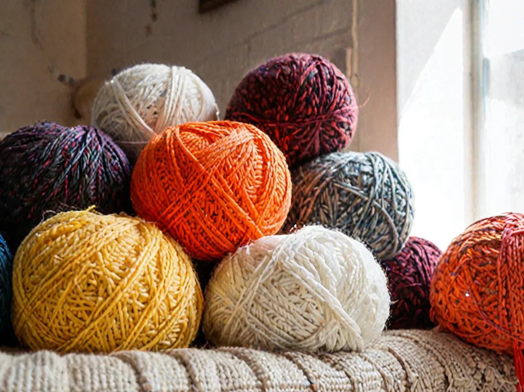 Pelotes de laine multicolores empilées