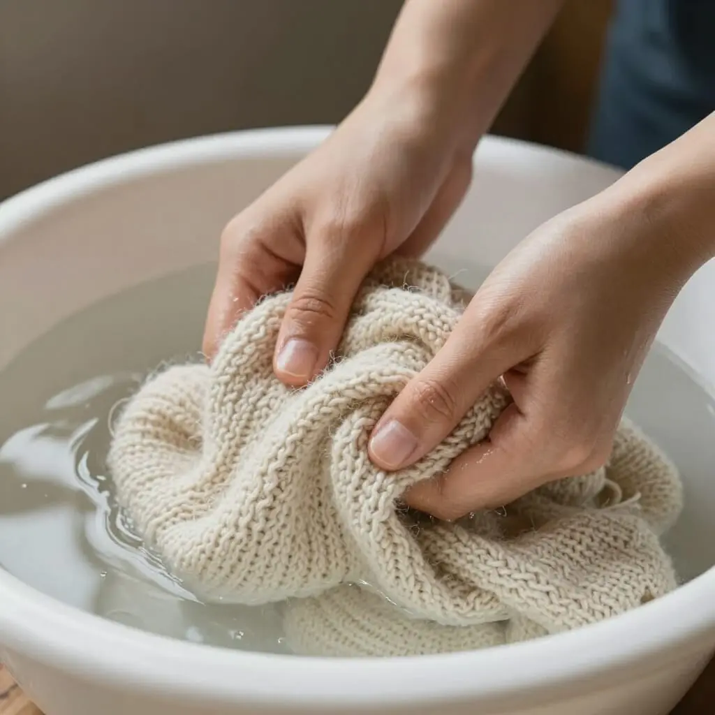 Lavage délicat d’un pull en laine mohair à la main