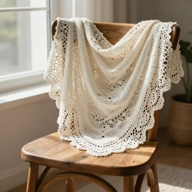 Châle en tricot posé sur une chaise en bois