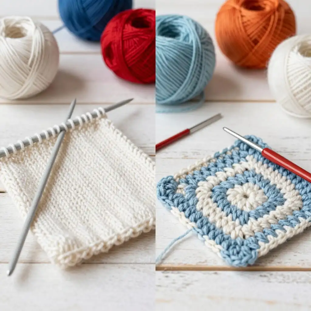 Comparaison entre tricot aux aiguilles et crochet.