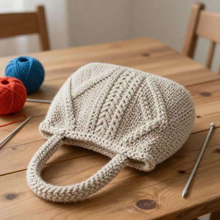 Sac en laine tricoté à la main avec texture épaisse.