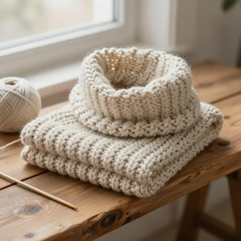 Snood en laine épaisse tricoté à la main.